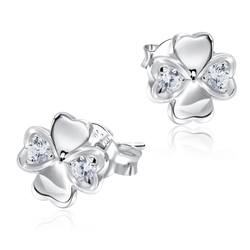 Four Leaf Clovers With CZ Stone Silver Ear Stud STS-5143